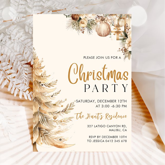Convites Festa de Natal Dourada da Árvore de Natal Elegante (Criador carregado)