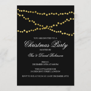 Convites Festa de Natal Dourada e brilhante Cordas fica pre