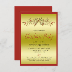 Convites Festa de Natal Dourada e Vermelha Elegante