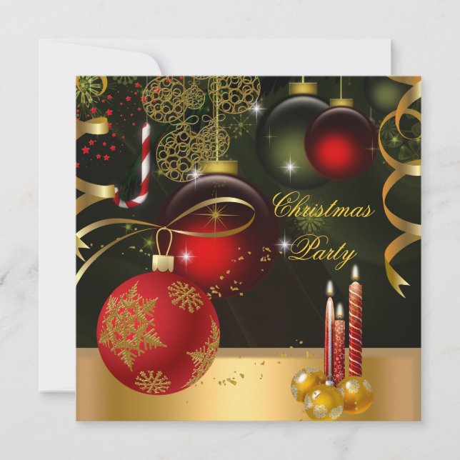 Convites Festa de Natal Dourada Red Xmas Balls (Frente)