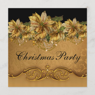 Convites Festa de Natal Dourado preta elegante do ouro da