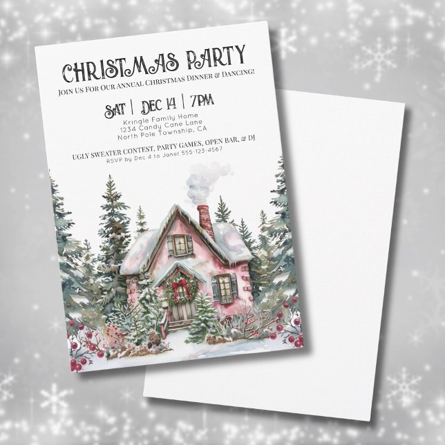 Convites Festa de Natal Elegante (Elegant Winter Watercolor Christmas Party Invitation)
