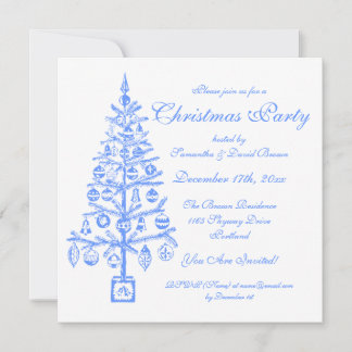 Convites Festa de Natal Elegante Azul Árvore Festiva