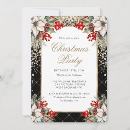 Convites Festa de Natal Elegante Botanical Black Gold