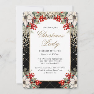 Convites Festa de Natal Elegante Botanical Black Gold