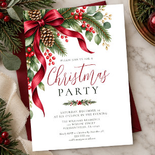 Convites Festa de Natal Elegante com Vegetação em Aquarela