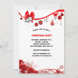 Convites Festa de Natal Elegante das Bolas de Natal Vermelh