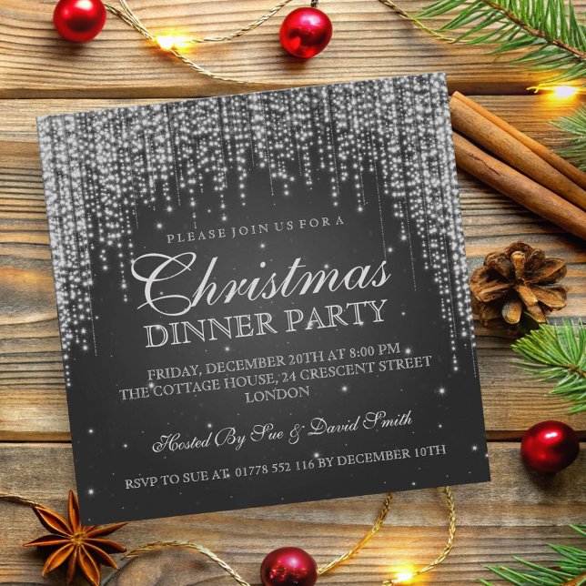 Convites Festa de Natal Elegante Dazzle Black (Elegant Dazzle Christmas Holiday Party Black Invitation)