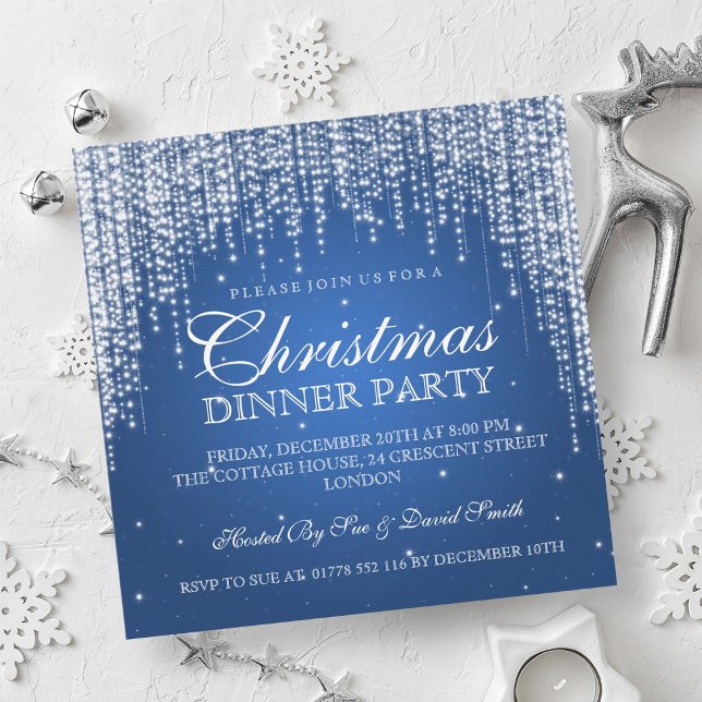 Convites Festa de Natal Elegante Dazzle Blue (Elegant Dazzle Christmas Holiday Party Blue Invitation)