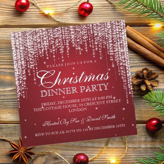 Convites Festa de Natal Elegante Dazzle Red (Elegant Dazzle Christmas Holiday Party Red Invitation)