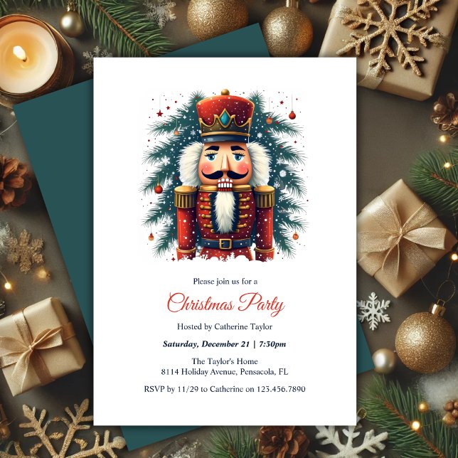 Convites Festa de Natal Elegante de Férias Festivas Nutcrac (Festive Holiday Elegant Nutcracker Christmas Party Invitation)