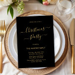 Convites Festa de Natal Elegante de Natal de Férias Dourada<br><div class="desc">A caligrafia moderna com Script Minimalista Negro e Convites de festas de Natal Dourados é perfeita para um simples evento de Natal. Apresenta um texto elegante do "Partido de Natal" num belo texto escrito à mão, roxo e roxo, em preto e ouro. Fácil de personalizar com seu nome e detalhes...</div>