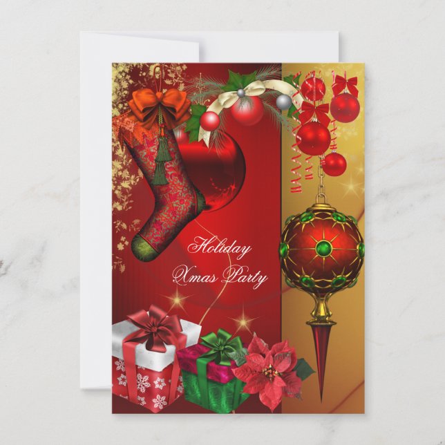 Convites Festa de Natal Elegante de Natal Vermelho Dourado  (Frente)