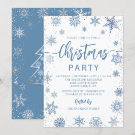 Convites Festa de Natal Elegante Dusty Blue Snowflakes