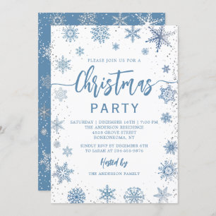 Convites Festa de Natal Elegante Dusty Blue Snowflakes