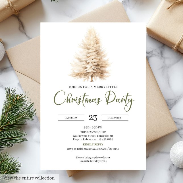 Convites Festa de Natal Elegante e Aconchegante em Sage e M (Stylish Cozy Sage Neutral Ivory Christmas Party Invitation)