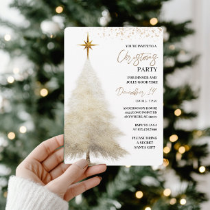 Convites Festa de Natal Elegante em Branco e Dourado