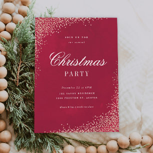 Convites Festa de Natal Elegante em Dourado e Vermelho