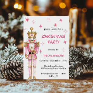 Convites Festa de Natal Elegante em Rosa com Quebra-Nozes V