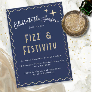 Convites Festa de Natal Elegante Fizz & Festivity Azul Escu