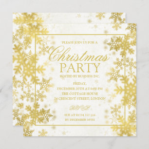 Convites Festa de Natal Elegante Gold Foil Snowflakes
