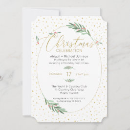 Convites Festa de Natal Elegante Green e Dourada Watercolor