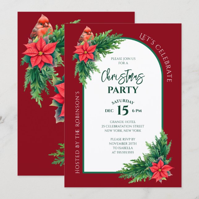 Convites Festa de Natal Elegante Holiday Greenery (Frente/Verso)