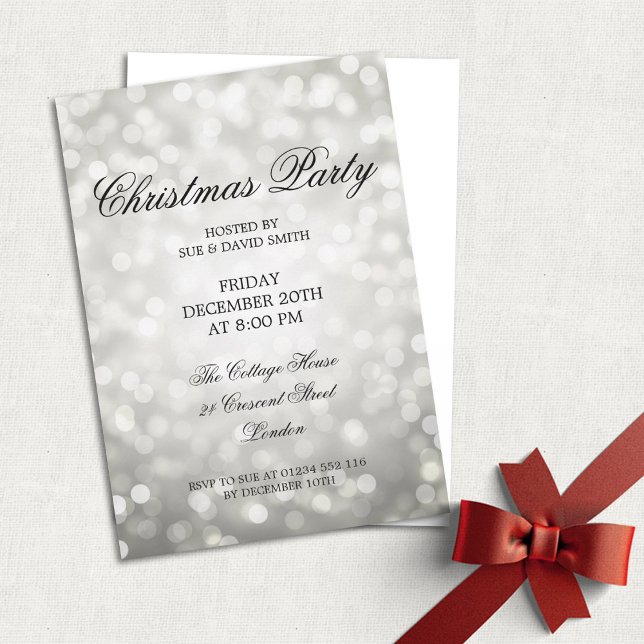 Convites Festa de Natal Elegante Luzes de relva prateada (Criador carregado)