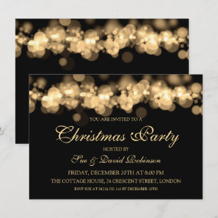 Convites Festa de Natal Elegante Luzes Douradas de Bokeh