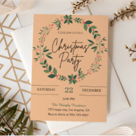 Convites Festa de Natal Elegante Peach Wreath