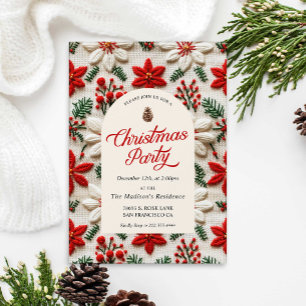 Convites Festa de Natal Elegante Red Floral