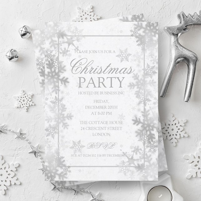 Convites Festa de Natal Elegante Silver Foil Snowflakes (Elegant Silver Foil Snowflakes Christmas Party Invitation)