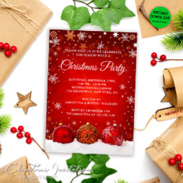Convites Festa de Natal Elegante Snowy Red Christmas Balls