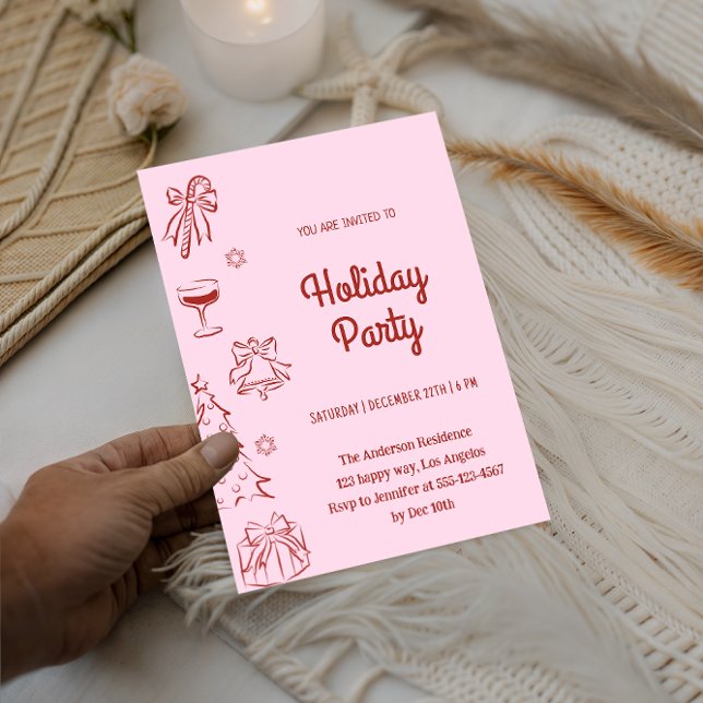 Convites Festa de Natal Elegante Vermelha e Rosa (Criador carregado)