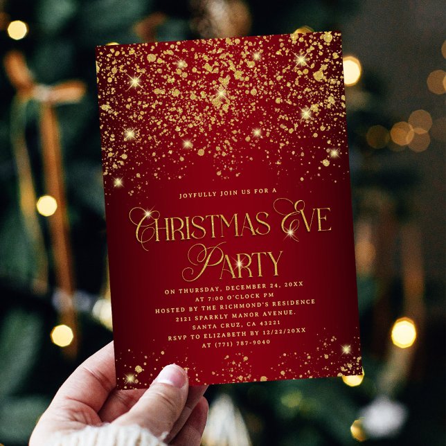 Convites Festa de Natal Elegante Vermelho e Dourado com Bri (Criador carregado)