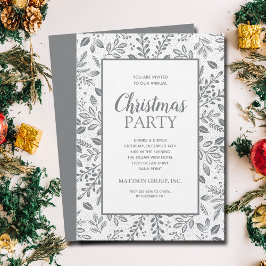 Convites Festa de Natal Elegantes Botânicos Prateados
