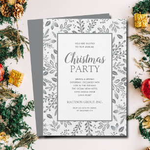 Convites Festa de Natal Elegantes Botânicos Prateados