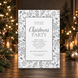 Convites Festa de Natal Elegantes Botânicos Prateados