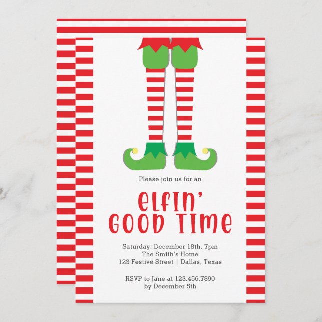 Convites Festa de Natal Elfin Good Time Elf Legs (Frente/Verso)