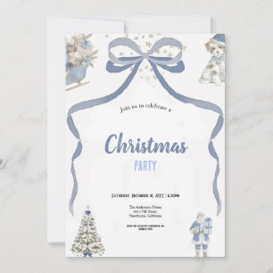 Convites Festa de Natal em aquarela azul e cinza fofa
