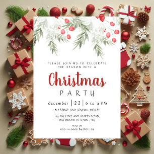 Convites Festa de Natal em Aquarela de Verde Invernal Elega
