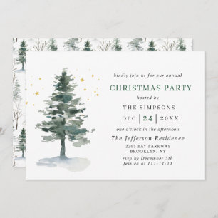 Convites Festa de Natal em Árvore de Pinheiros com Aquarela