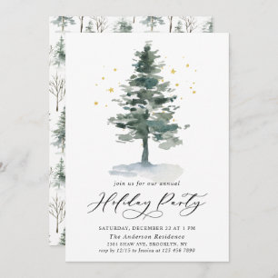 Convites Festa de Natal em Árvore de Pinheiros com Aquarela