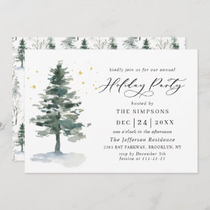 Convites Festa de Natal em Árvore de Pinheiros com Aquarela