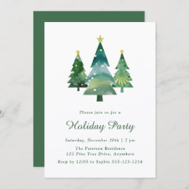 Convites Festa de Natal em Árvore Moderna em Aquarela