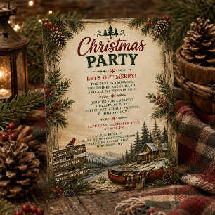 Convites Festa de Natal em Cabana Rústica na Floresta