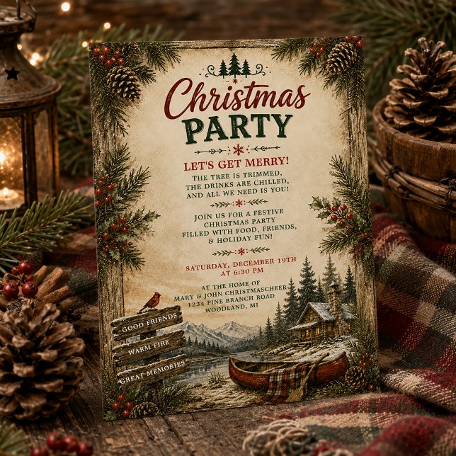 Convites Festa de Natal em Cabana Rústica na Floresta | (Criador carregado)