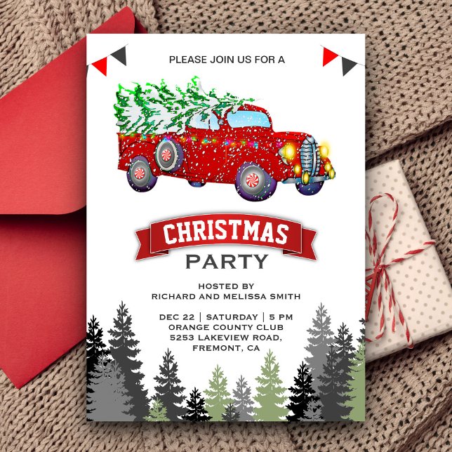 Convites Festa de Natal em Caminhão Vermelho Antigo (Criador carregado)