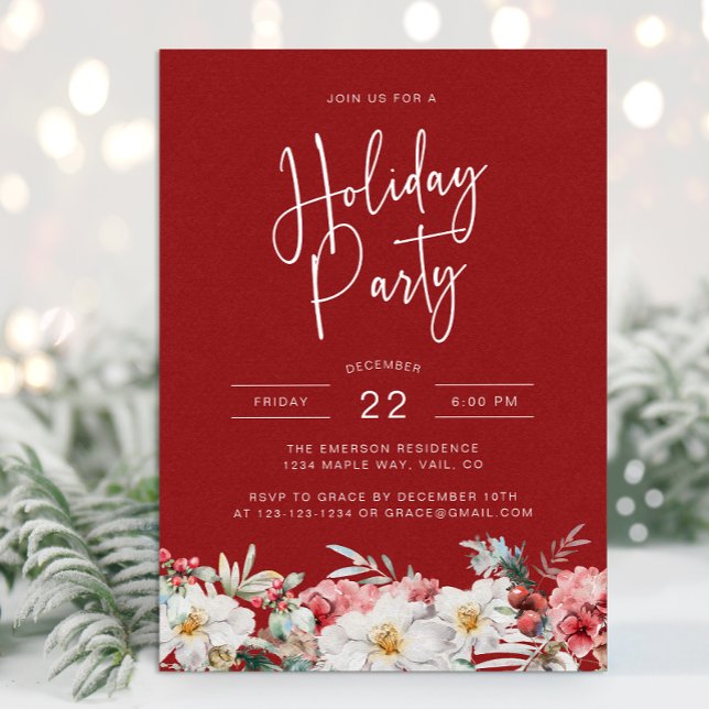 Convites Festa de Natal em Férias Botânicas (Elegant Watercolor Botanical Floral Christmas Holiday Party Invitation by Painted Paperie)