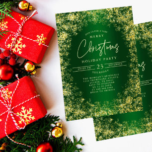 Convites Festa de Natal em Flocos de Neve Verde e Dourado